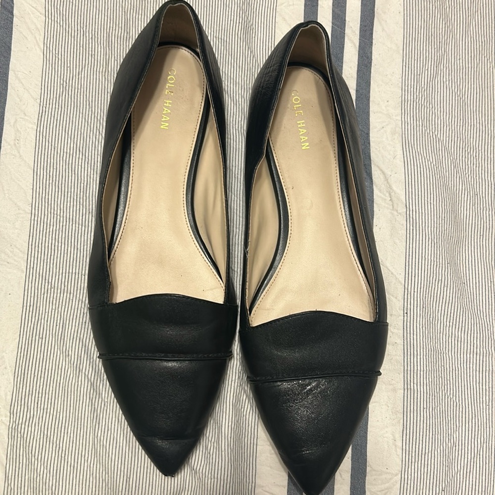 Cole Haan Women's Black Leather Brie Skimmer Pointed Toes Flats Size 9.5